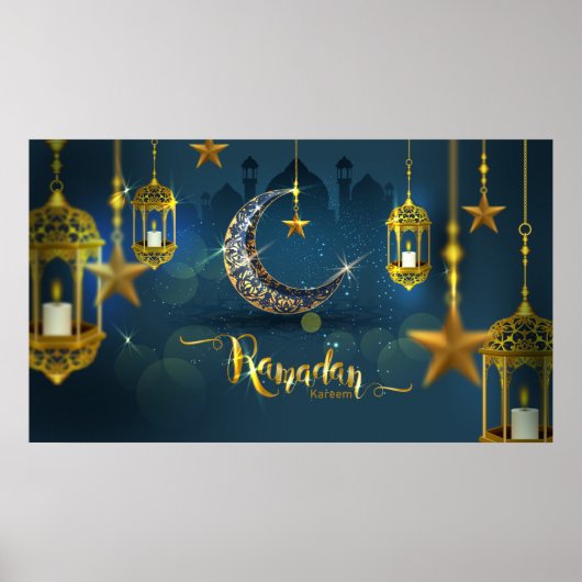 Ramadan Blue en Gold Moon Fanoos Poster (Voorkant)