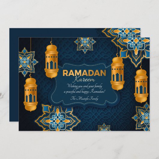 Ramadan Blue en Gold Wenskaart Feestdagenkaart (Voorkant / Achterkant)