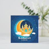 Ramadan Blue Waterverf moskee Feestdagenkaart (Staand voorkant)