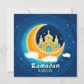 Ramadan Blue Waterverf moskee Feestdagenkaart (Voorkant)