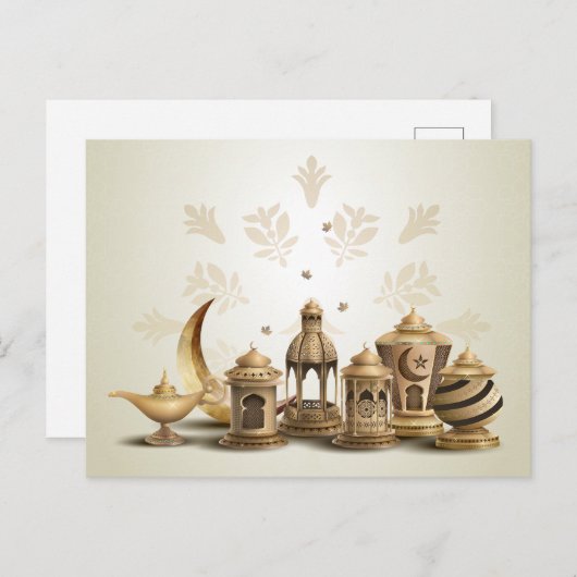 Ramadan Bronze Lampen, Lantaarns en Maan Briefkaart (Voorkant / Achterkant)