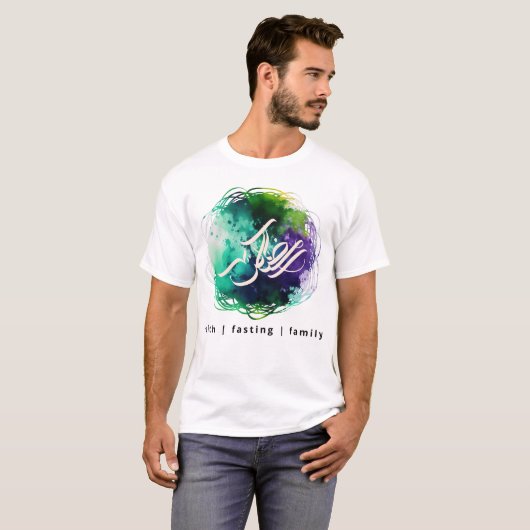 RAMADAN Calligrafie in Abstracte Waterverf T-Shirt (Voorkant volledig)