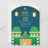 Ramadan Cute Moskee Gouden Calligrafie Iftar Feest Kaart (Voorkant)