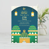 Ramadan Cute Moskee Gouden Calligrafie Iftar Feest Kaart (Staand voorkant)