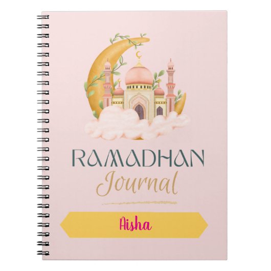 Ramadan dagboek met roze moskee notitieboek (Voorkant)