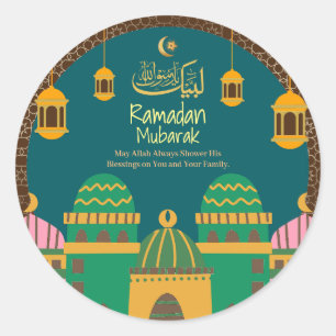 Ramadan  Eid Mubarak  Gouden Calligrafie Kastanjeb Ronde Sticker