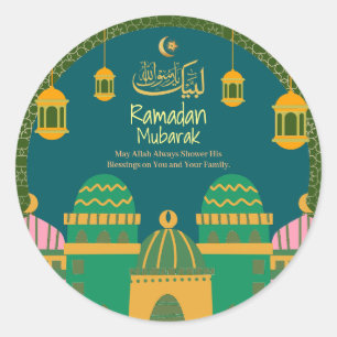 Ramadan Eid Mubarak Gouden kalligrafie groen Ronde Sticker
