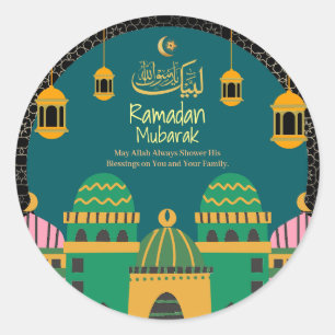 Ramadan  Eid Mubarak Gouden Kalligrafie Zwart Ronde Sticker