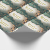 Ramadan Elegance Green & Gold Lanterns and Mosque  Cadeaupapier (Hoek)