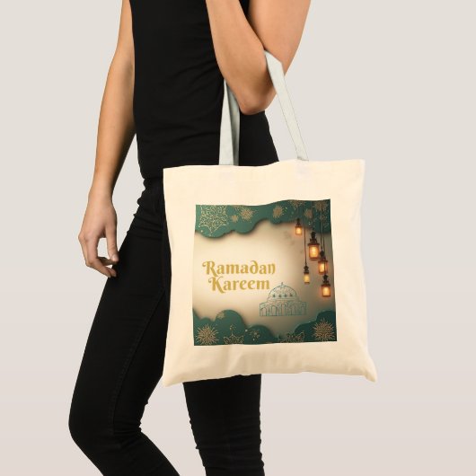 Ramadan Elegance Green & Gold Lanterns and Mosque Tote Bag (Voorkant (product))