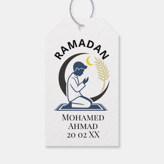 Ramadan Fasting Prayer Man Islamic Vector Graphic  Cadeaulabel (Achterkant)