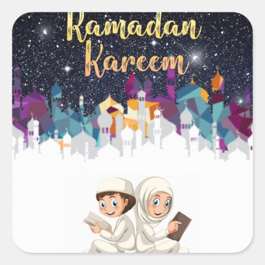 Ramadan figuur kinder vierkante sticker (Voorkant)