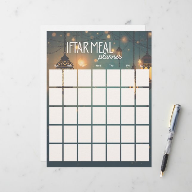 Ramadan Iftar Meal Planner-paper sheet  (Voorkant / Achterkant in situ)