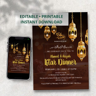 Ramadan Iftar-uitnodiging in bruin en goud Kaart