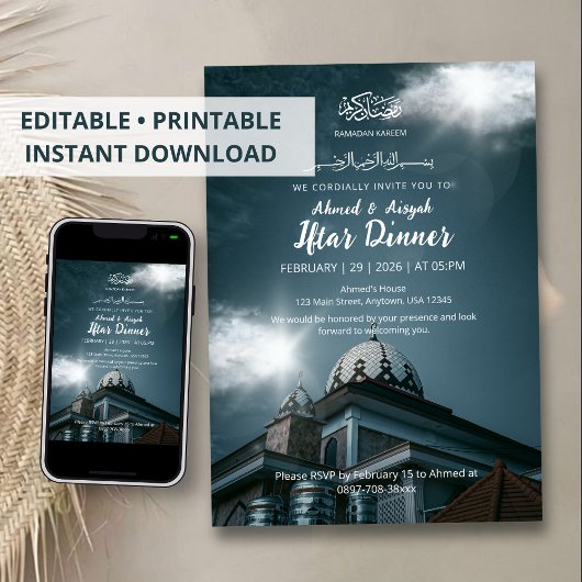Ramadan Iftar uitnodiging met Blauwe Moskee Koepel
