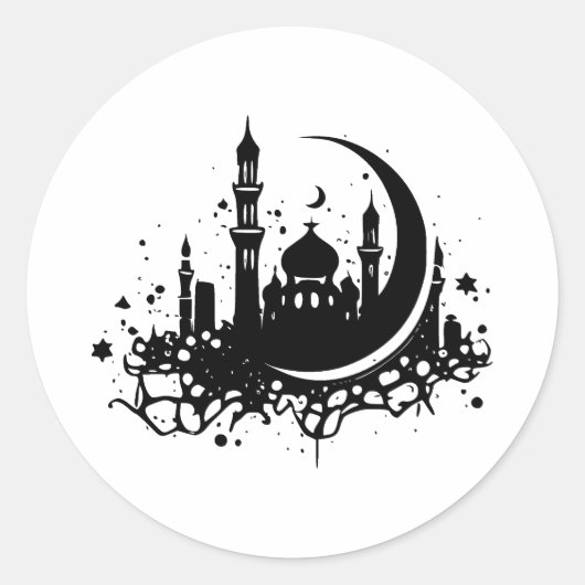 Ramadan in minimalistisch zwart-wit ronde sticker (Voorkant)