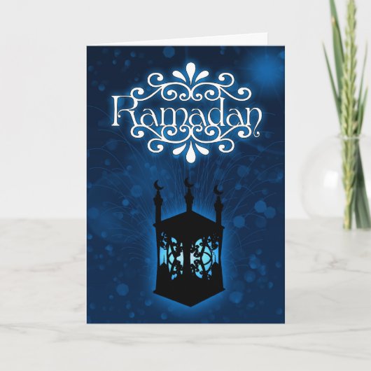 ramadan kaartblauw met lamp kaart (Voorkant)
