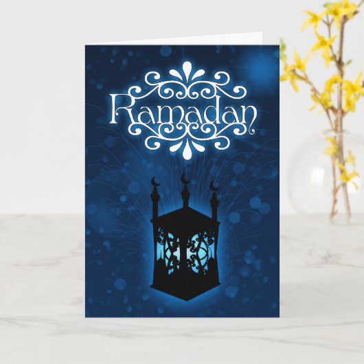 ramadan kaartblauw met lamp kaart (Gele Bloem)