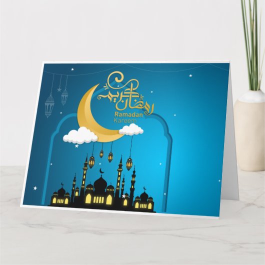 Ramadan Kareem blauw Wenskaart met lantaarn Bedankkaart (Voorkant)