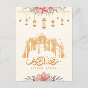 Ramadan Kareem Bloemen Waterverf Lantaarns Briefkaart