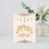 Ramadan Kareem Bloemen Waterverf Lantaarns Briefkaart (Staand voorkant)