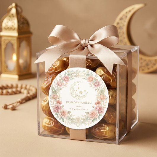 Ramadan Kareem Blush Bloemige Lantaarn Ronde Sticker