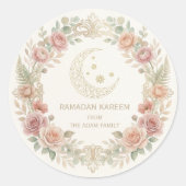 Ramadan Kareem Blush Bloemige Lantaarn Ronde Sticker (Voorkant)