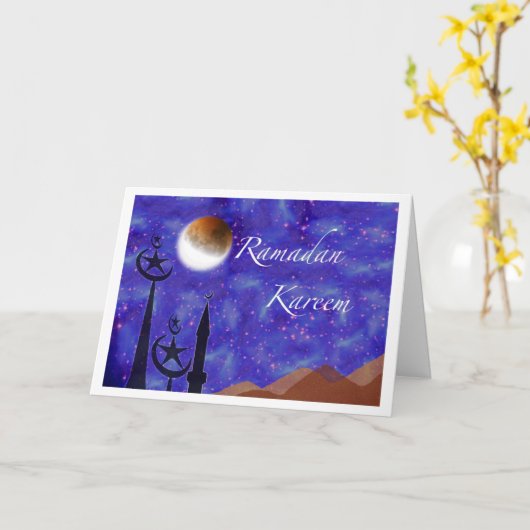 Ramadan Kareem, Crescent Moon en Minarets Kaart (Gele Bloem)