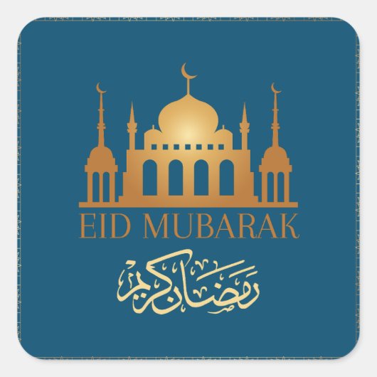 Ramadan Kareem Eid Moebarak Moskee Eid Vierkante Sticker (Voorkant)
