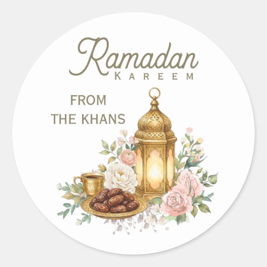 Ramadan Kareem Floral Lantern Ronde Sticker (Voorkant)