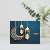 Ramadan Kareem Gold Crescent en lantaarn Briefkaart (Staand voorkant)