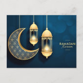Ramadan Kareem Gold Crescent en lantaarn Briefkaart (Voorkant)