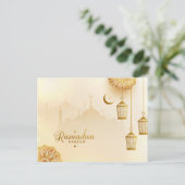Ramadan Kareem Gold Crescent en lantaarn Briefkaart (Staand voorkant)