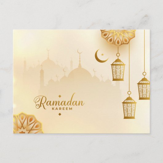 Ramadan Kareem Gold Crescent en lantaarn Briefkaart (Voorkant)