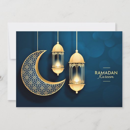 Ramadan Kareem Gold Crescent en lantaarn Feestdagenkaart (Voorkant)