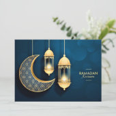 Ramadan Kareem Gold Crescent en lantaarn Feestdagenkaart (Staand voorkant)