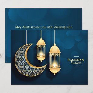 Ramadan Kareem Gold Crescent en lantaarn Feestdagenkaart