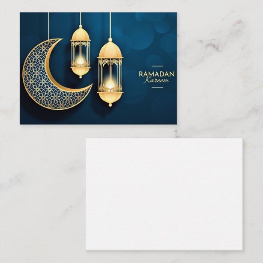 Ramadan Kareem Gold Crescent en lantaarn Notitiekaartje (Voorkant / Achterkant)