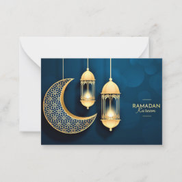 Ramadan Kareem Gold Crescent en lantaarn Notitiekaartje