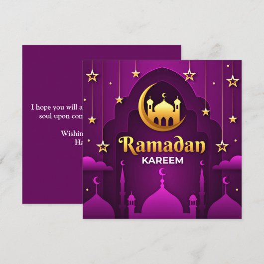 Ramadan Kareem | Golden halve maan en moskee Feestdagenkaart (Voorkant / Achterkant)