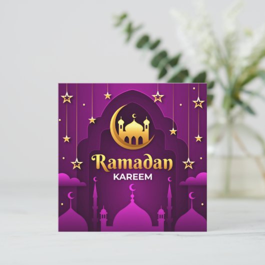 Ramadan Kareem | Golden halve maan en moskee Feestdagenkaart (Staand voorkant)