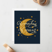Ramadan Kareem | Goudhalve maan en sterren Notitiekaartje (Voorkant / Achterkant in situ)