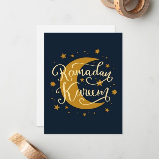 Ramadan Kareem | Goudhalve maan en sterren Notitiekaartje (Voorkant / Achterkant in situ)