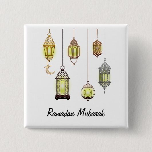 Ramadan Kareem Halve Maan Lantaarns Mubarak Islami Vierkante Button 5,1 Cm (Voorkant)