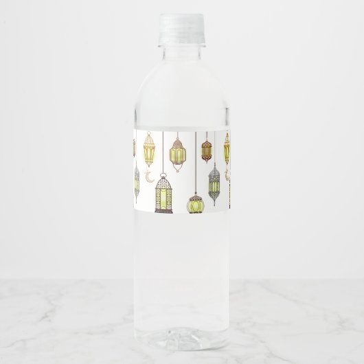 Ramadan Kareem Halve Maan Lantaarns Mubarak Islami Waterfles Etiket (Voorkant)