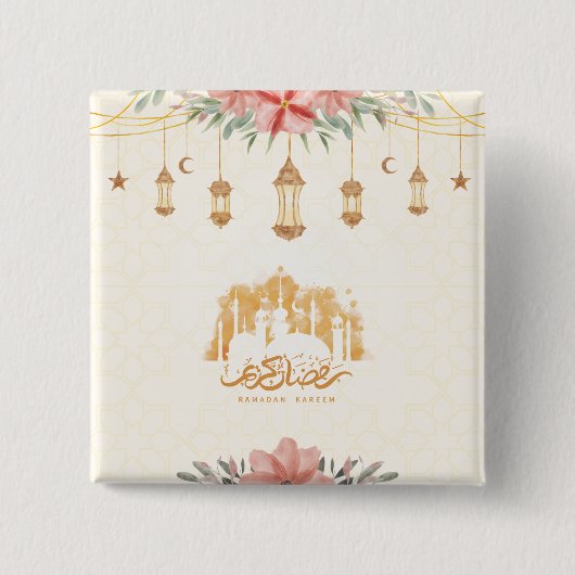 Ramadan Kareem Iftar Bloemen Waterverf Lantaarns Vierkante Button 5,1 Cm (Voorkant)