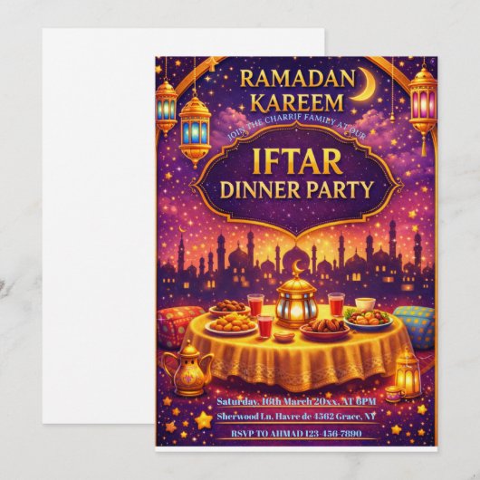 Ramadan Kareem Iftar dinner Party Invitation Kaart (Voorkant / Achterkant)