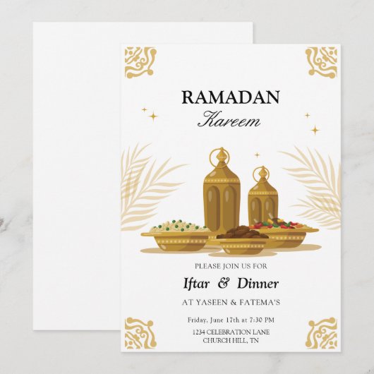 Ramadan Kareem Iftar-uitnodiging Kaart (Voorkant / Achterkant)
