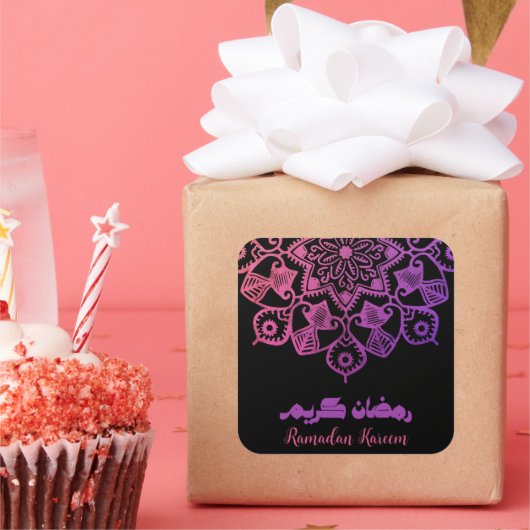 Ramadan Kareem Islamitische motief roze en zwart Vierkante Sticker (Feest)