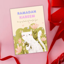 Ramadan Kareem Kat Kleurrijke Bloemen Kaart